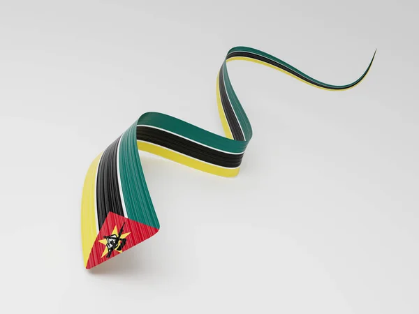 Bandiera Del Mozambico Ondulato Lucido Nastro Mozambico Isolato Sfondo Bianco — Foto Stock