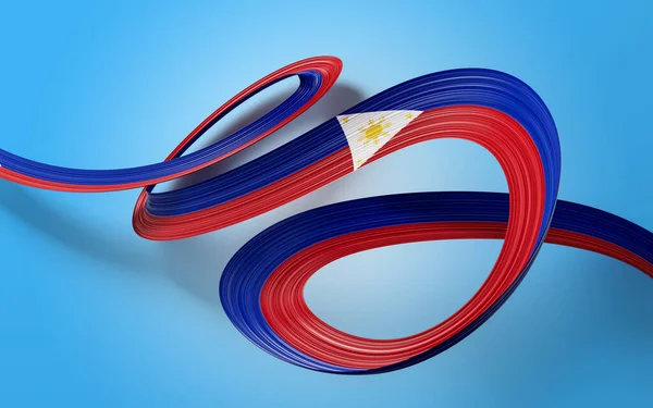 3次元フィリピンの旗3次元ブルーの背景に孤立したリボンの旗 3次元イラスト — ストック写真