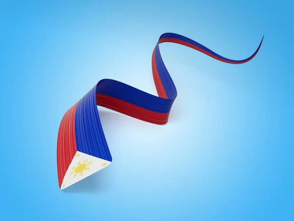 フィリピンの3Dフラグ3D波シャイニーフィリピンリボンは青の背景に隔離されています3Dイラスト — ストック写真