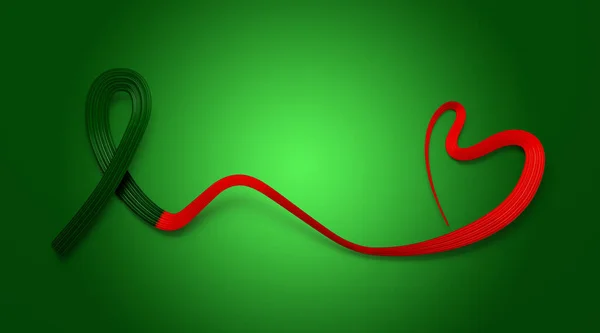 ポルトガルの3D旗ハート型の波の意識リボンの旗緑の背景 3Dイラスト — ストック写真