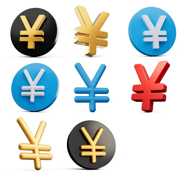 Set Von Acht Verschiedenen Yen Symbolen Mit Abgerundeten Symbolen Auf — Stockfoto