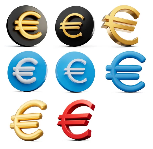 Conjunto Ocho Estilos Diferentes Símbolo Del Euro Con Iconos Redondeados —  Fotos de Stock