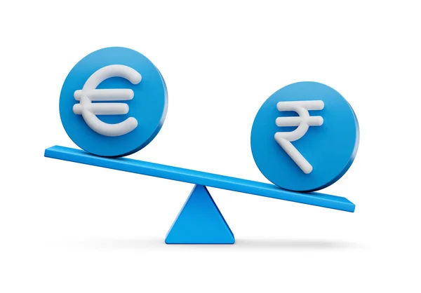 Símbolo Branco Euro Rupia Ícones Azuis Arredondados Com Equilíbrio Peso — Fotografia de Stock