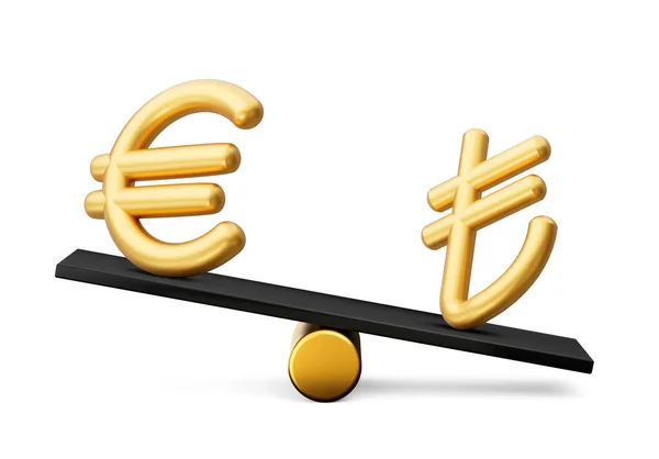Altın Euro Lira Sembol Simgeleri Black Balance Weight Seesaw Illüstrasyon — Stok fotoğraf