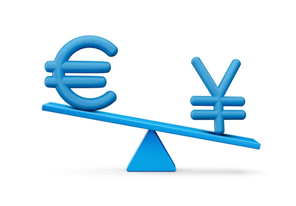 Blauwe Euro Yen Symbool Pictogrammen Met Blauwe Balans Gewicht Seesaw — Stockfoto