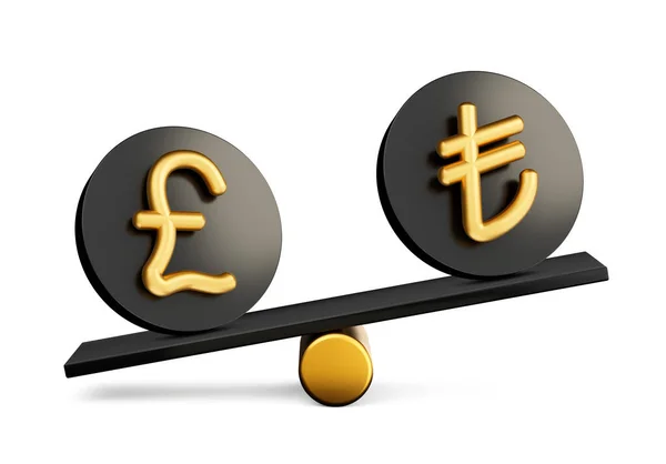 Goldenes Pfund Und Lira Symbol Auf Abgerundeten Schwarzen Symbolen Waage — Stockfoto