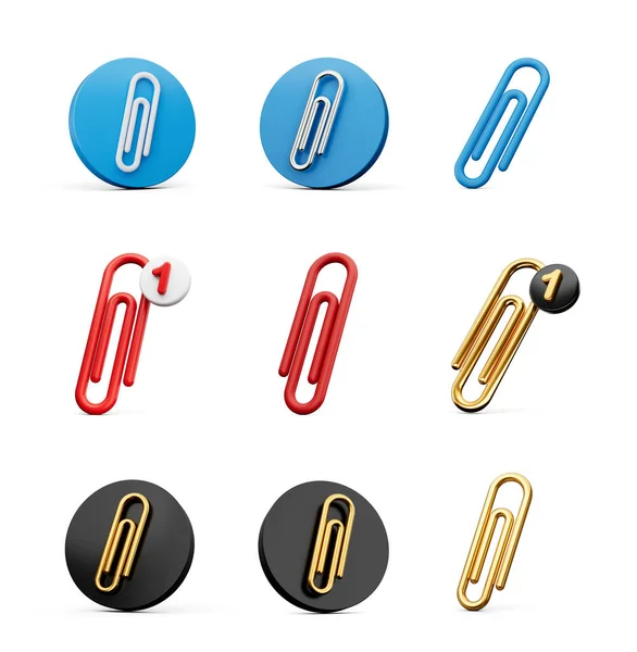 stock image Set Of Nine Different Style Of Paper Clip Symbol Icons With One Attachment File Icon 3d Illustration