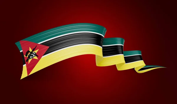 Flagge Von Mosambik Glänzendes Fahnenband Isoliert Auf Rotem Hintergrund Illustration — Stockfoto