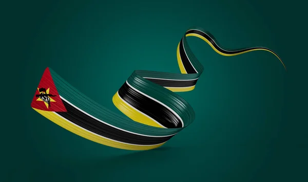Mozania Waving Ribbon Flag Isolated Green Background Illustration — 스톡 사진
