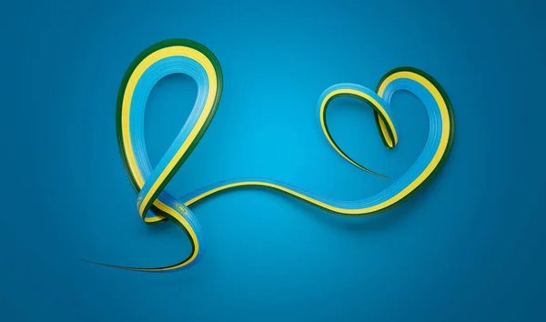 Flag Rwanda Heart Shaped Shiny Wavy Awareness Ribbon Flag Blue — Stock Photo, Image