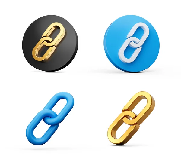 3D一套四种不同风格的链环符号与四舍五入符号3D示例 — 图库照片