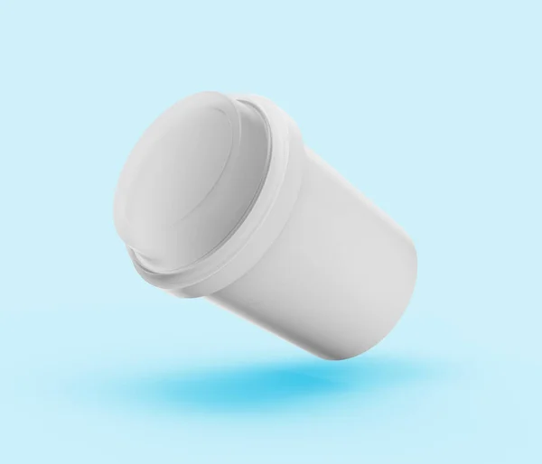 3D空的白色圆柱形塑料瓶或容器落在软蓝色背景上3D图例 — 图库照片