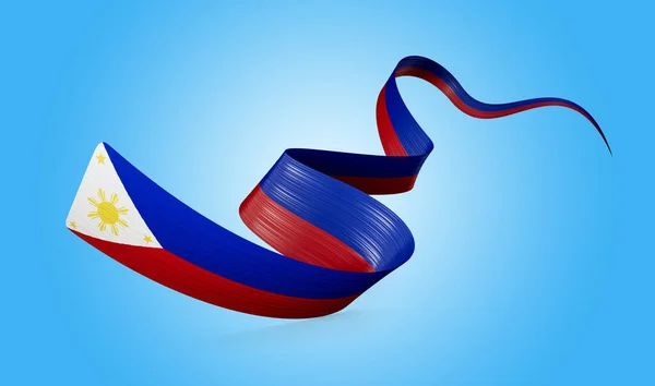 3次元フィリピンの旗3次元ブルーの背景に孤立したリボンの旗 3次元イラスト — ストック写真