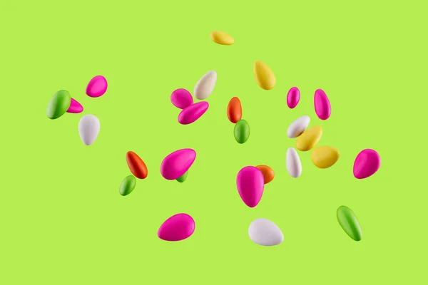 Kleurrijke Amandelsnoepjes Suiker Omhulde Amandelsnoepjes Vallende Groene Achtergrond Illustratie — Stockfoto