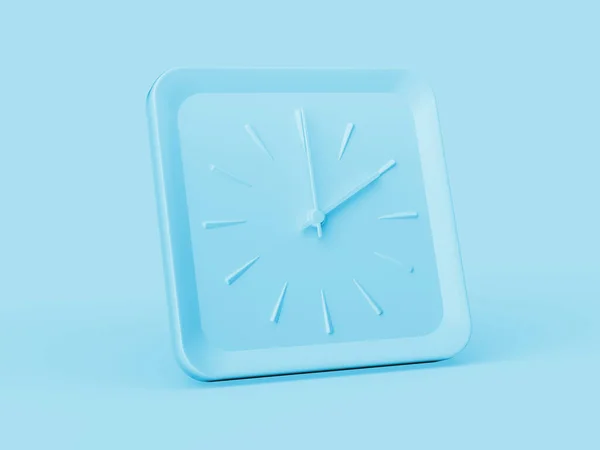 简单的蓝色方格墙时钟2 Clock Clock软蓝色背景上的时钟3D插图 — 图库照片