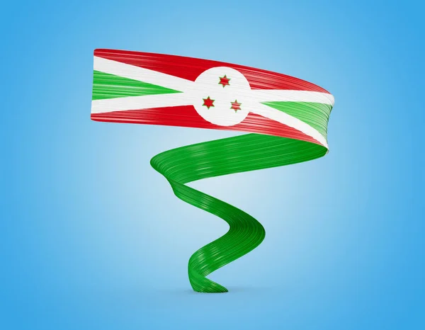 Bandeira Burundi Brilhante Acenando Fita Bandeira Isolado Fundo Azul Macio — Fotografia de Stock
