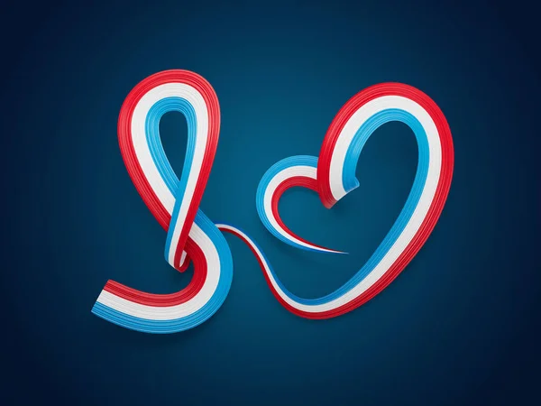 Flag Luxembourg Heart Shaped Shiny Wavy Awareness Ribbon Flag Blue — Stock Photo, Image