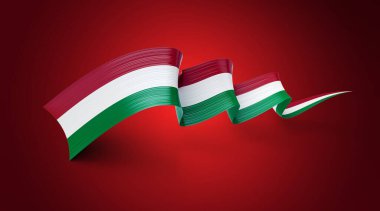 3d İtalya Bayrağı 3d Parlak Dalgalı Bayrak Kurdelesi Kırmızı Arkaplanda İzole Edildi, 3d illüstrasyon