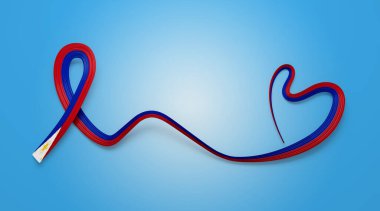 3d Filipinlerin Kalbi Şekilli Dalgalı Farkındalık Bayrağı Mavi Arkaplanda, 3d illüstrasyon