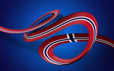 3D Norveç Bayrağı, 3D Dalgalanan Kurdele Bayrağı Kraliyet Mavi Arkaplanda İzole Edildi, 3D Görüntü