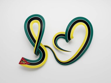 Mozambik Kalbi 'nin 3D Bayrağı Parlak Dalgalı Farkındalık Kurdelesi Beyaz Arkaplan 3D Görüntü