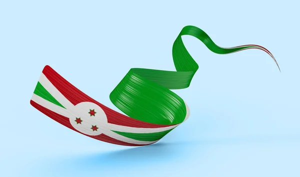 Flagge Von Burundi Wehende Bandfahne Isoliert Auf Weichem Blauen Hintergrund — Stockfoto