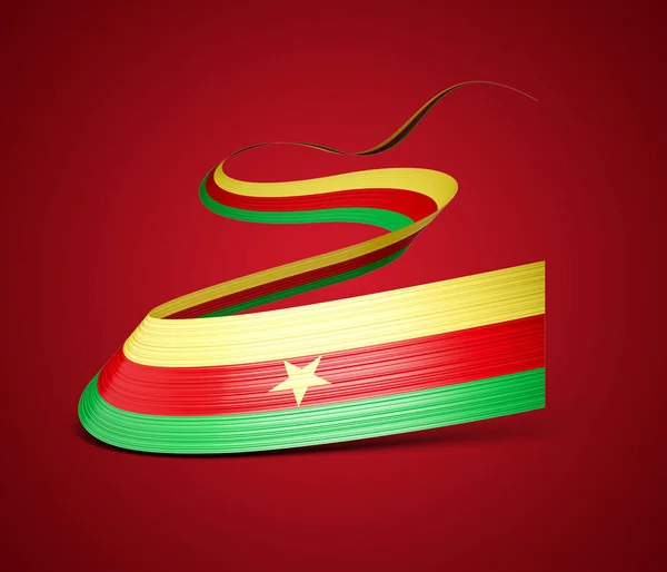 Flagge Kameruns Wehende Bandfahne Isoliert Auf Rotem Hintergrund Illustration — Stockfoto