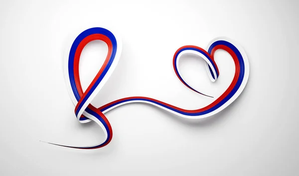 Bandeira Rússia Forma Coração Brilhante Fita Consciência Ondulada Fundo Branco — Fotografia de Stock