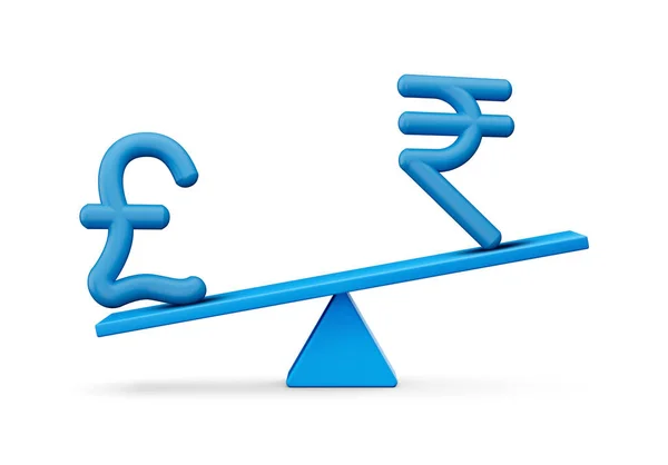 Blue Pound Rupee Symbool Pictogrammen Met Blue Balance Weight Seesaw — Stockfoto