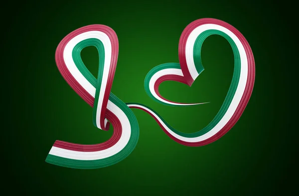 Flag Italy Heart Shaped Wavy Awareness Ribbon Flag Green Background — Stock Photo, Image