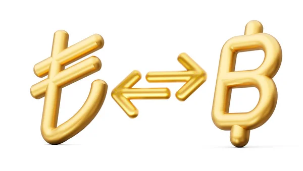 Golden Lira Baht Symbol Icons Money Exchange Arrows White Background — стокове фото