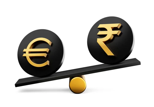 Złote Euro Indyjskich Rupii Symbol Zaokrąglone Czarne Ikony Równowaga Waga — Zdjęcie stockowe