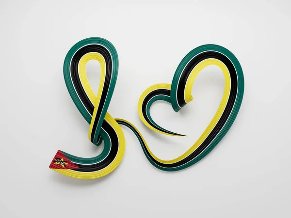 Σημαία Της Μοζαμβίκης Σχήμα Καρδιάς Γυαλιστερό Κυματιστή Κορδέλα Ευαισθητοποίησης Σημαία — Φωτογραφία Αρχείου
