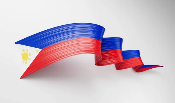 3Dフィリピンの旗3D光沢のある波の旗リボンは白い背景に隔離され 3Dイラスト — ストック写真