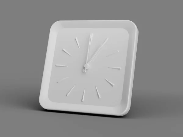 3D简单的白色方墙时钟1 Clock Clock灰色背景下的时钟 3D插图 — 图库照片
