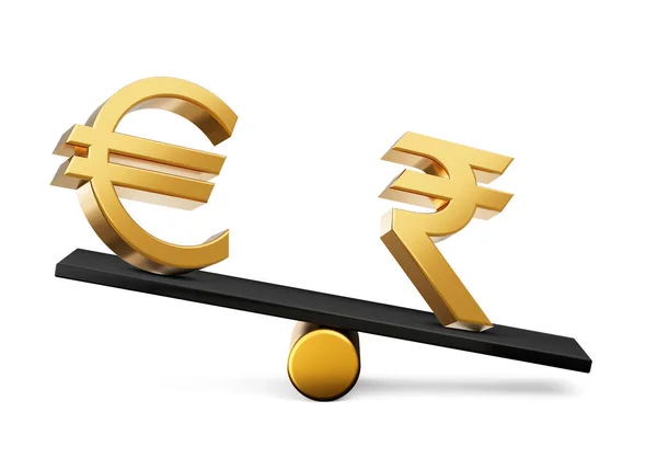 Golden Euro Och Rupee Symbol Ikoner Med Svart Balans Vikt — Stockfoto