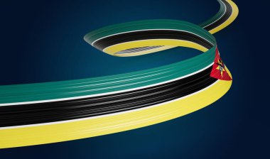 Mozambik 'in 3d Bayrağı 3d Dalgalı Parlak Mozambik Kurdelesi Mavi Arkaplanda İzole Edildi 3d Görüntü