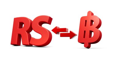 3d Kırmızı Rupiler ve Baht Sembol Simgeleri Para Takas Oklarıyla Beyaz Arkaplan 3D illüstrasyon