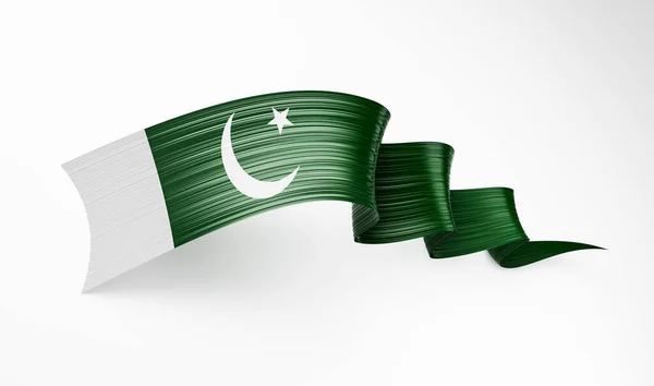 Vlajka Pákistánu Lesklé Mávání Pákistánské Vlajky Stuha Bílém Pozadí Ilustrace — Stock fotografie