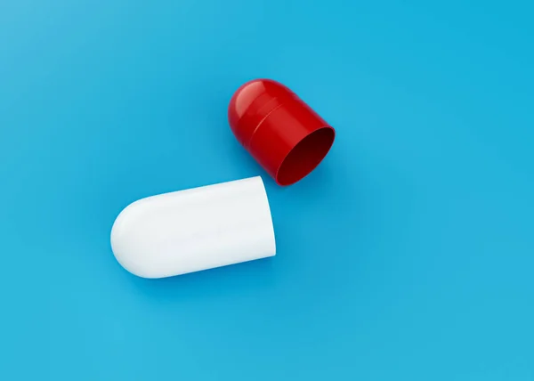Roșu Alb Deschis Capsulă Antibiotică Farmaceutică Izolată Fundal Albastru Ilustrație — Fotografie, imagine de stoc