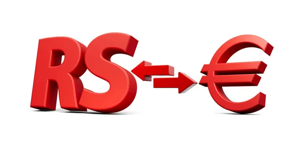 Rode Rupees Euro Symbool Pictogrammen Met Geld Wisselen Pijlen Witte — Stockfoto