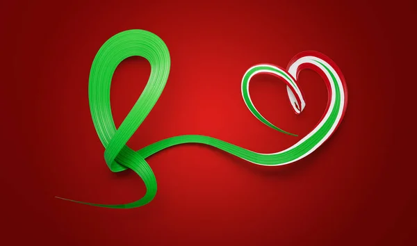 Flag Burundi Heart Shaped Shiny Wavy Awareness Ribbon Flag Red — Stock Photo, Image