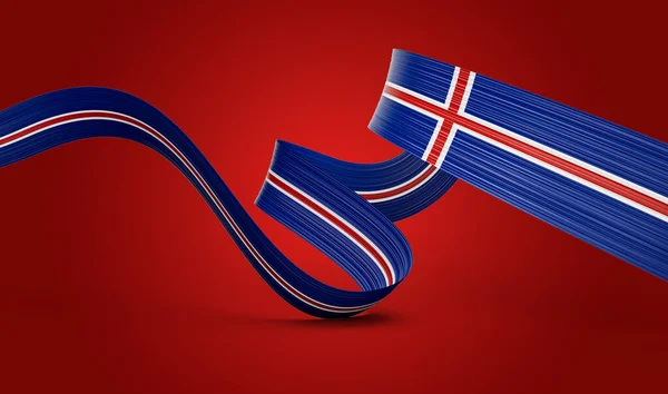 Flag Iceland Wavy Shiny Iceland Ribbon Isolated Red Background Illustration — Stock Photo, Image