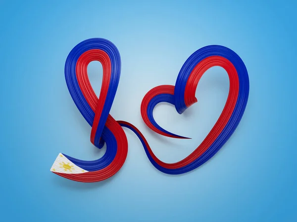 Flag Philippines Heart Shaped Wavy Awareness Ribbon Flag Blue Background — Stock Photo, Image
