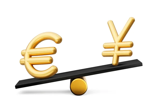 Golden Euro Yen Symbol Icons Black Balance Weight Seesaw Illustration — 스톡 사진