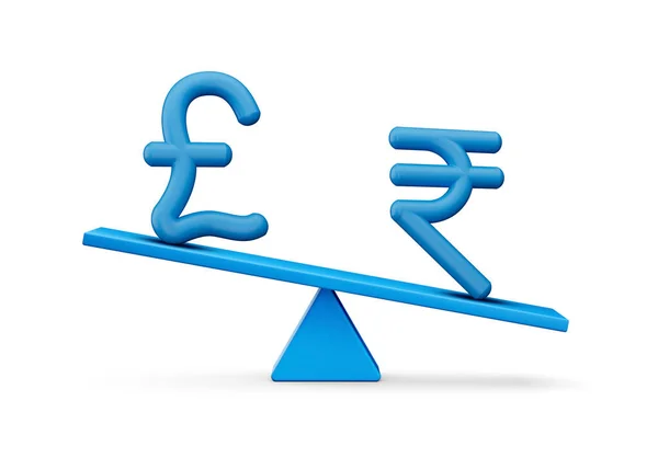Blue Pound Rupee Symbool Pictogrammen Met Blue Balance Weight Seesaw — Stockfoto
