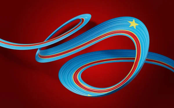 コンゴ民主共和国の3D旗赤の背景にリボンの旗 3Dイラスト — ストック写真