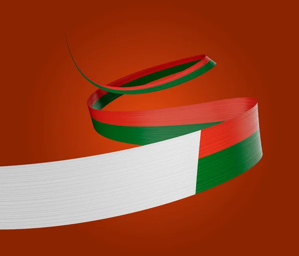 Bandeira Madagascar Bandeira Fita Acenar Isolada Fundo Vermelho Ilustração — Fotografia de Stock