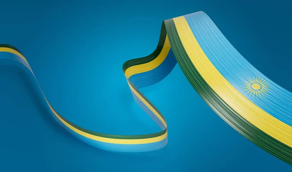 stock image 3d Flag Of Rwanda 3d Waving Ribbon Flag Isolated On Blue Background, 3d Illustration