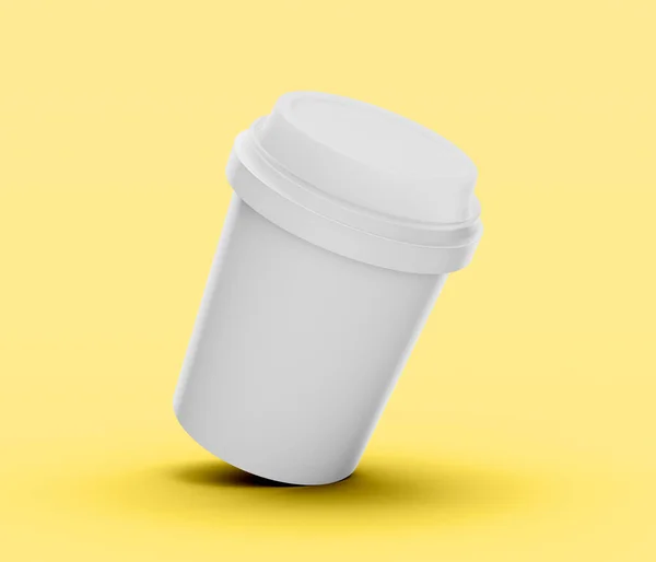 Vaso Plastica Cilindrico Bianco Vuoto Contenitore Isolato Sfondo Giallo Illustrazione — Foto Stock